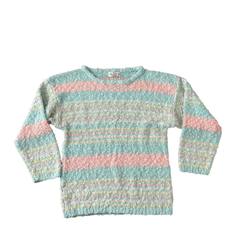 Vintage Pastel Striped Nubby Grandma Women's Sweater